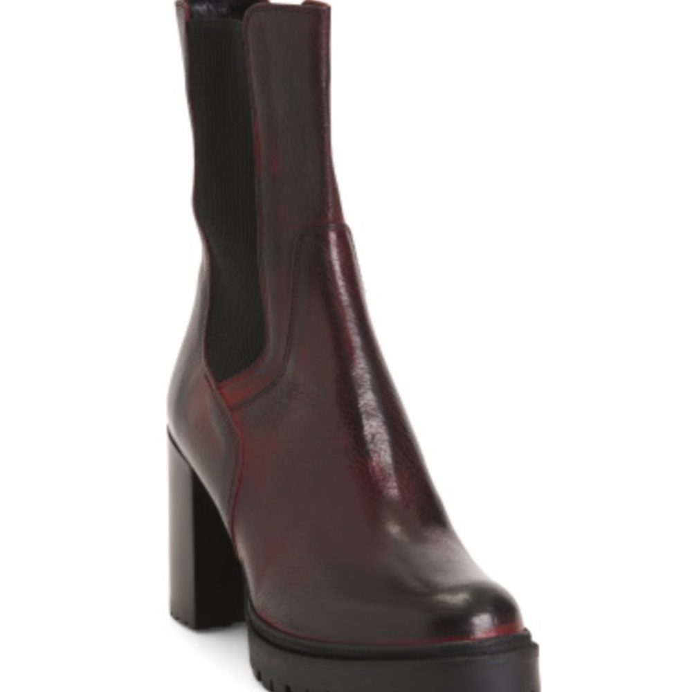 Red Heeled Boots with Chunky Heel and Platform Sole